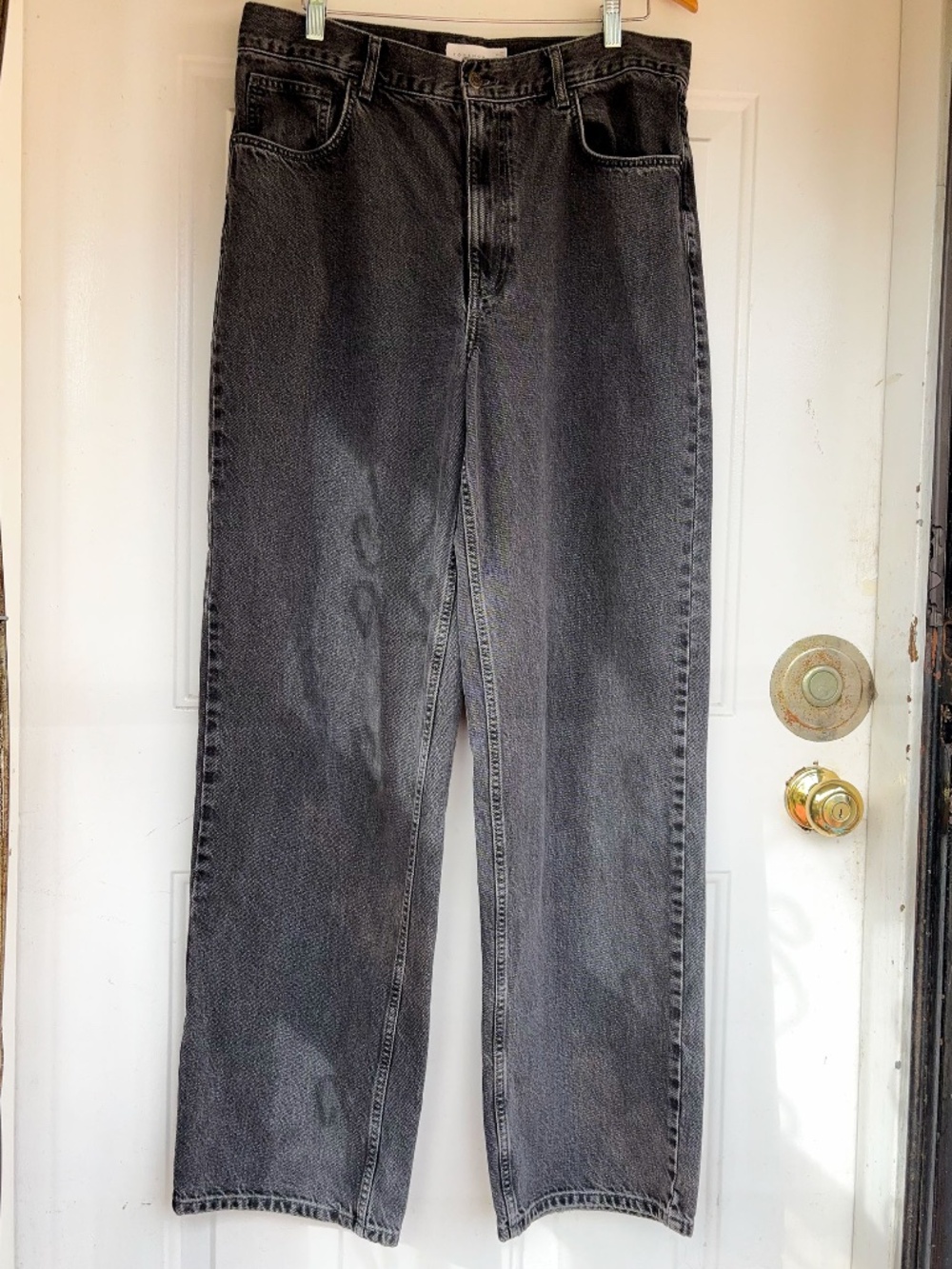 Topshop Tall Jeans Womens W32 L36 Black Gray Wash Straight Leg High Rise Denim